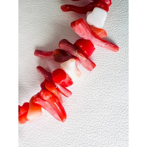 Vintage Sterling Silver Red Coral Branch & Chip Bracelet 7.5” Toggle Clasp Boho - Picture 5 of 7